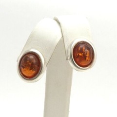 Vintage Sterling Silver Bezel Set Genuine Amber Stud Button Earrings