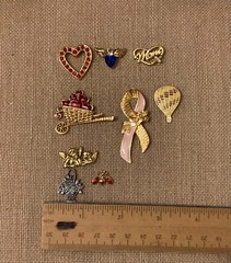 Vintage Lapel Pin Lot Of 9 Heart Mom Cherub Flower Basket Some Signed Avon