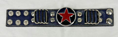 Big Red Star Silver Metal & Leather Snap Bracelet Rocker Style 9″ Long Women’s