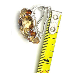 EA Earrings Huggie 0.5″ Citrine Quartz Prong Set Omega Back Cluster Sterling 925
