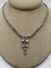 Vintage Clear Baguette tear Rhinestone Statement Necklace Elegant Art Deco-15″