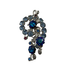 VTG Sky Blue Rhinestone & Aqua Rivoli Cluster Brooch Pin & Clip Earring Set MCM