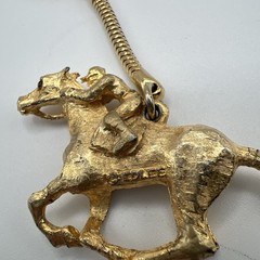 Vintage Edlee Gold Tone Heavy Metal Jockey And Horse Rhinestone Eyes Keychain