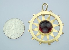 Fine Antique Victorian 15K Gold Red Paste Cabochon Nautical Compass Sun Pendant