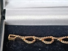 Vintage 1990-s Rolled Gold Zircons Bracelet- Hallmarked 585 RG!!
