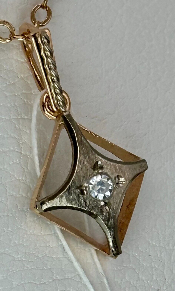 USSR Vintage Original Rose & White Gold CZ Pendant 583 14K Yerevan 1,39 g. 1989