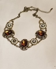 VCLM rhinestone clear & amber gold tone necklace choker