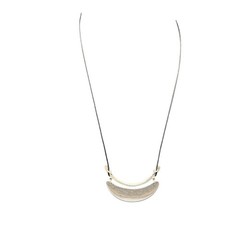 VTG Black Cord Geometric Crescent Pendant Necklace Silver Tone