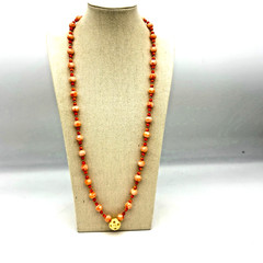 VTG Angel Skin Coral Necklace 36in Carved White Chinese Puzzle Ball 11mm OOAK
