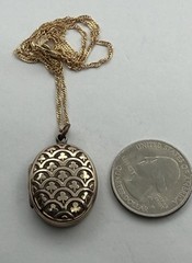 Antique Double Sided Rose Rolled Gold Fleur de Lys Flower Locket Necklace AS IS