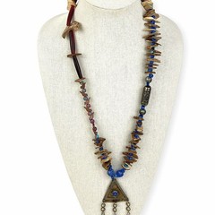 Artisan Coconut Shell Pendant Necklace Dangle Chips Tribal Beaded Boho Chic