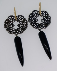Antique Berlin Iron 14K & Onyx Earrings
