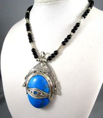 Untested Sterling Tuareg Berber Turquoise N Africa Black Beaded Necklace 1053