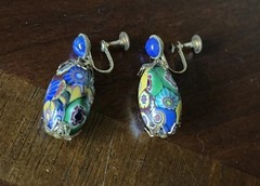 Vintage Murano Millefiori Glass Bead Drip Earrings Gold Tone Twist Back