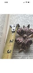 Joan Rivers Bow Brooch Maroon Burgundy Enamel Crystal Accent Ribbon Brooch Pin