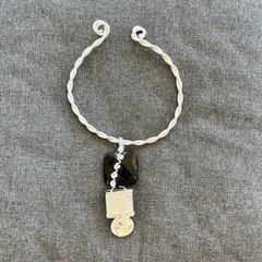 Vintage Jeff Lieb Wire Choker Necklace Silver Tone Acrylic Square With Crystals