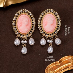 Vintage Cameo Necklace Set Pink Portrait Faux Pearl Gold Tone 3 Piece Jewelry