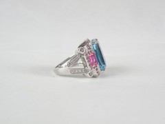 Vintage Sterling Silver 925 Large Natural Heated Blue Pink Topaz Ring Size 6