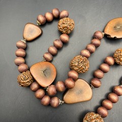 Chunky Boho Beaded Necklace Wooden Nut Seed Chocolate Brown Long 32” In Vintage