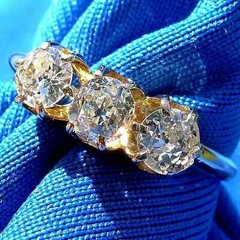 Original EARTH MINED DIAMOND 3 stone Deco Anniversary Wedding Ring Antique Band