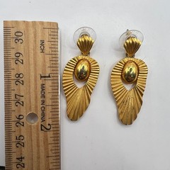 Casual Corner Dangle Pierced Earrings Brushed Shiny Gold Tone Door Knocker Drop
