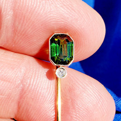 EARTH MINED Demantoid Deco Original Gatsby era Antique Platinum 14K Pin Signed