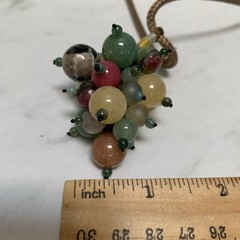 Vintage Jade Grape Necklace Cluster Beads gem stone mix On Long cord Multi Color