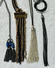 4 Unique Mod Tassel Black / Silver / Gold Tone Pendant Necklace Lot n835