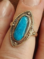 Antique 10K Gold filigree Ring with Persian turquoise Size 5 free sizing