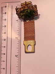 VTG MCM Cuff Links Men’s Green Jade Style Stone & Gold Tone Wraparound Mesh