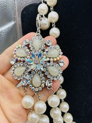Dazzling AB Rhinestone Vintage Hollywood Glamorous Layered Faux Pearl Necklace