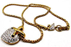 Vintage Signed Swarovski Puffy Heart Necklace Clear Crystal X Cluster Rope Chain