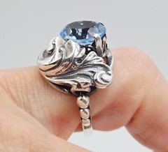 Cini Sterling Ring Acanthus Leaf Silver Vintage Blue Color