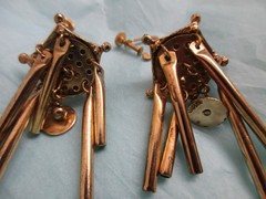 1950s 1960s JAPAN Signed Dangle Tassel Pagoda Filigree Earrings Vintage Antique