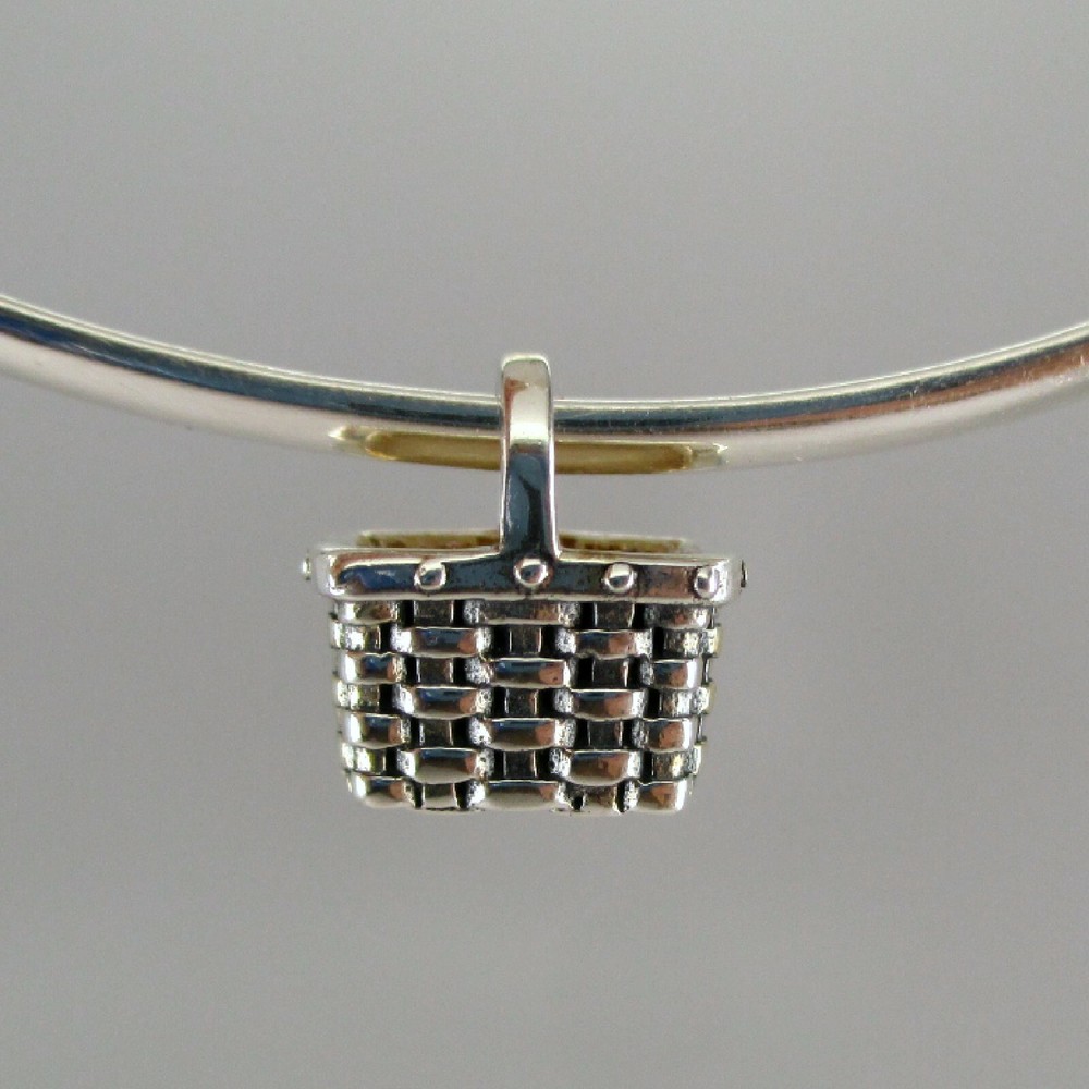Sterling Silver MINI Market BASKET Charm for Bracelet MINIATURE Brown County