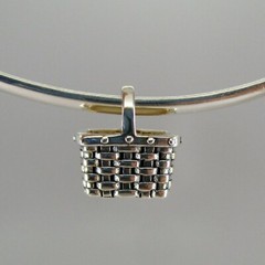 Sterling Silver MINI Market BASKET Charm for Bracelet MINIATURE Brown County