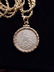 1893 Guatemala Silver & Hammered Gold Coin Necklace, 1 Real, USA Shop Made COA