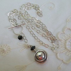 Vintage Art Deco Style Sterling Glass Top Perfume Bottle Necklace T-Bar Toggle
