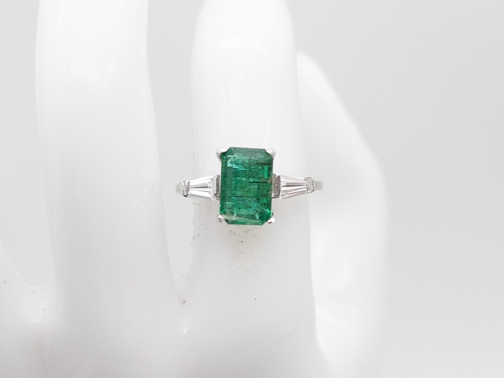 Vintage $6000 3.50ct Colombian Emerald VS G Diamond 14k White Gold Wedding Ring