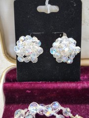 Vintage 40s 50s LAGUNA Signed Aurora Borealis 3 Pc Demi Parure SET AB Crystals