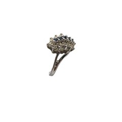 18k H.G.E Blue Clear Rhinestone Ring Size 7 Silver Tone Vintage