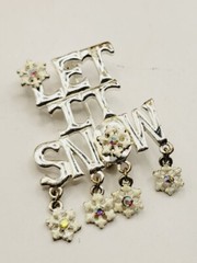 Christmas Snowflake Charm Brooch Let it Snow pin Silver Tone Crystal accent KC