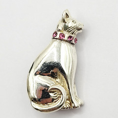 Cat Kitty Sit Pretty Pink Rhinestone Collar Jezlaine Sterling 925 Vtg Brooch Pin