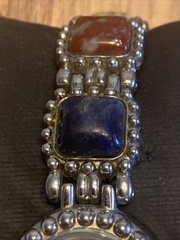 Vintage ALTO Silver Tone Link Watch With Stone Accents New Battery 7”
