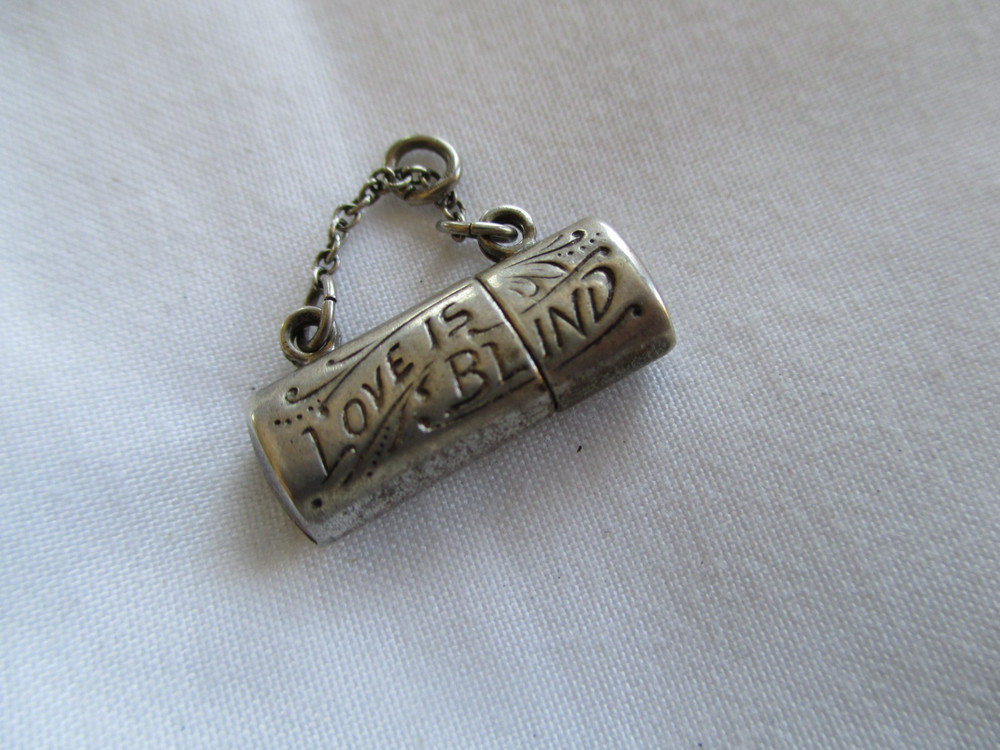 Vtg Sterling Charm LOVE IS BLIND Eyeglass Case Opens to Glasses