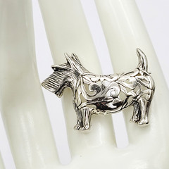 Scottie Dog Scottish Terrier Jezlaine Sterling 925 Filigree Metal Vtg Brooch Pin