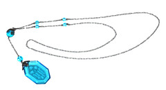 Art Deco Czech Pendant Necklace Floral Intaglio Carved Etched Blue Camphor Glass