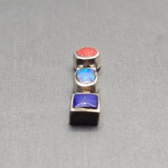 Vintage Sterling Silver Coral Opal Lapis Pendant Hinged Drop Style