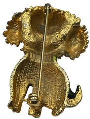 Dog Brooch Pin Vintage gold tone enamel pin Poodle/Yorki Green Body