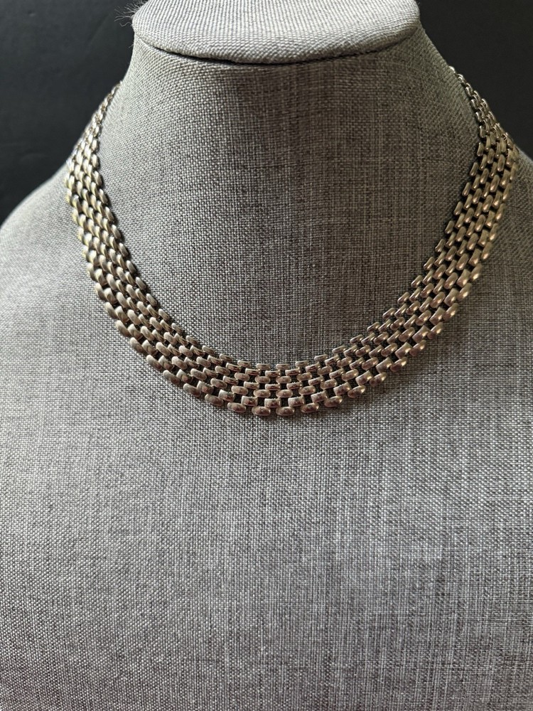 Vintage Necklace Basket Weave Panther Link Necklace Silver Tone Choker Career